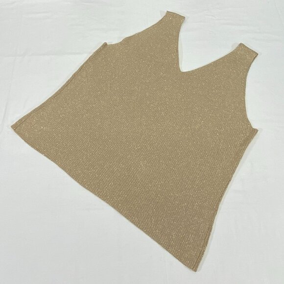 Venezia Jeans Co Gold Metallic Rib Knit Tank Sleeveless V-Neck Shimmer Top Lurex - Picture 10 of 12